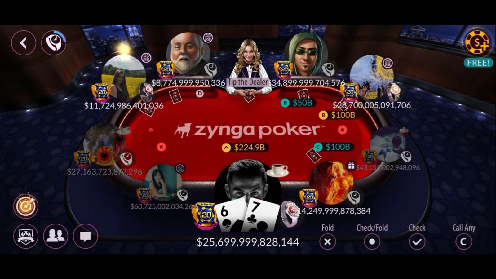 Zynga Poker game interface