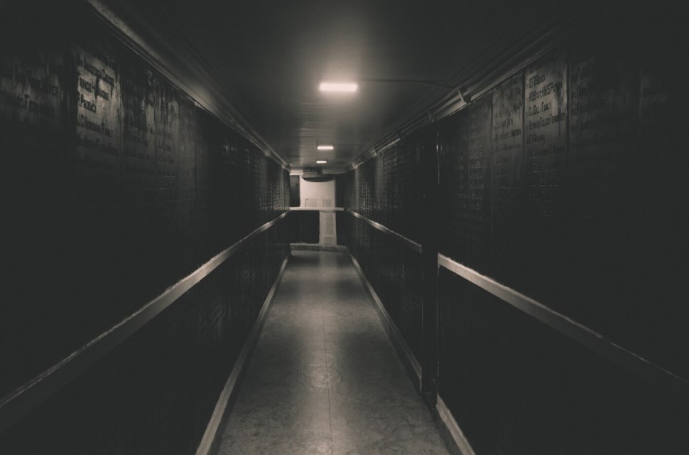 a dark long hallway