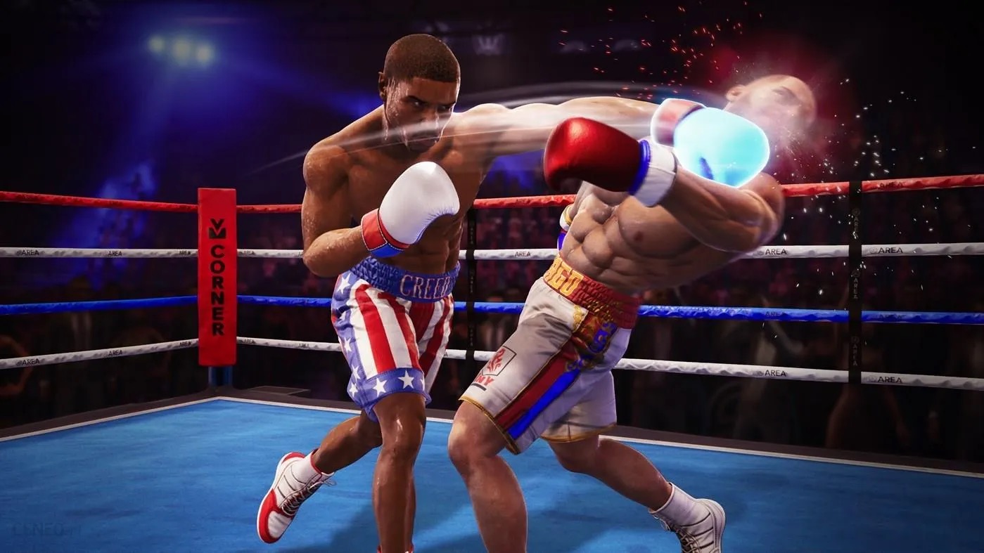A boxer in a game punches another boxer